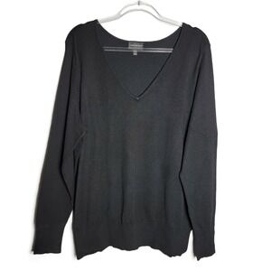 Lane Bryant Sweater Womens 18/20 Black V-Neck Long Sleeve Rayon Blend Fine Knit